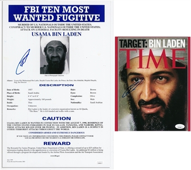 Lot of (2) Robert ONeill Navy Seal Who Killed Bin Laden Signed Items with Wanted Poster Photo and Time Magazine Photo (JSA)